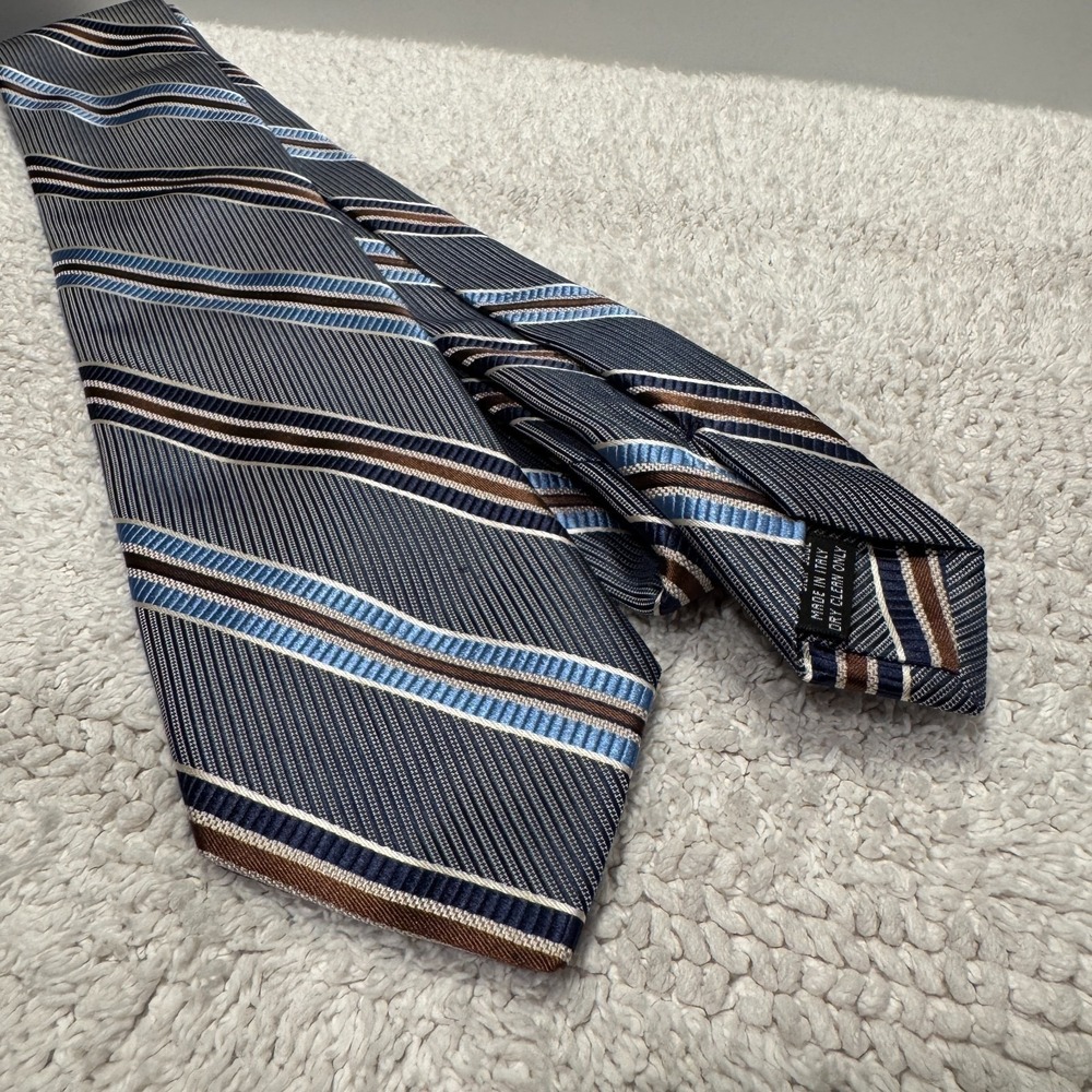 Boyds Philadelphia Tie Blue Gray Diagonal Stripe Repp Jacquard Italy 100% Silk